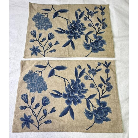 Williams Sonoma Blue Floral Placemats Set of 4  Botanical Print Cotton - Picture 2 of 5